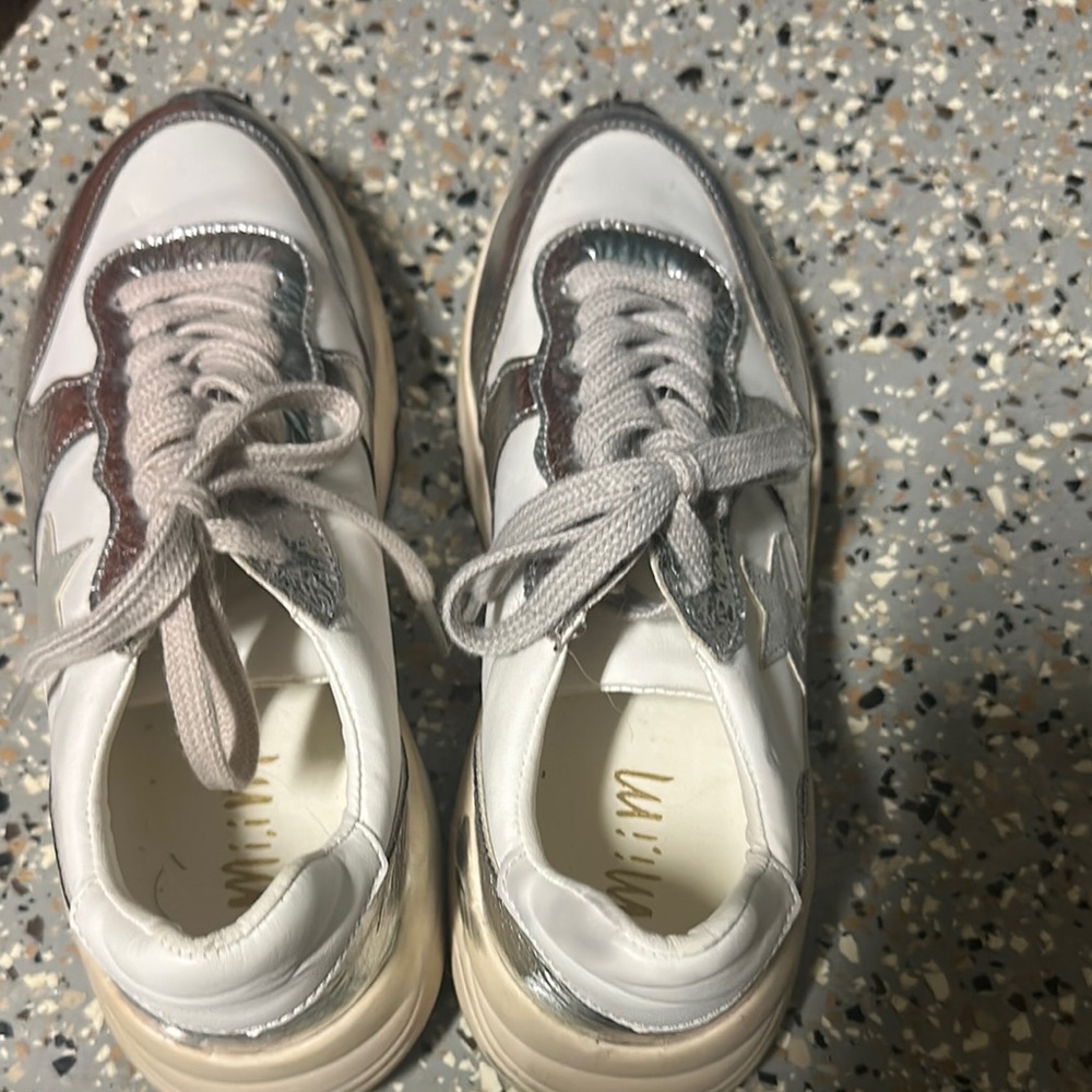 Women’s White and Silver Sneakers